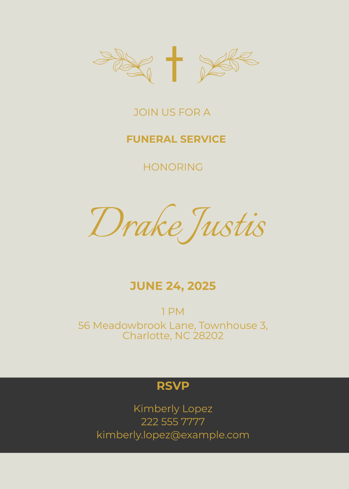 Modern Email Funeral Invitation