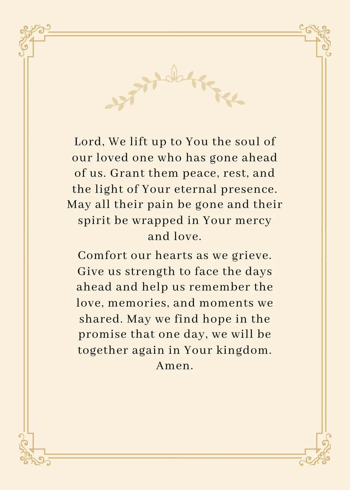 Free Sample Funeral Prayer Card Template to Edit Online