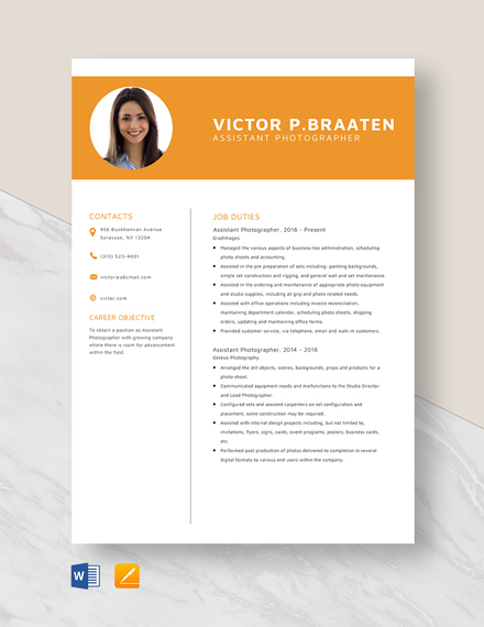 assistant photographer resume