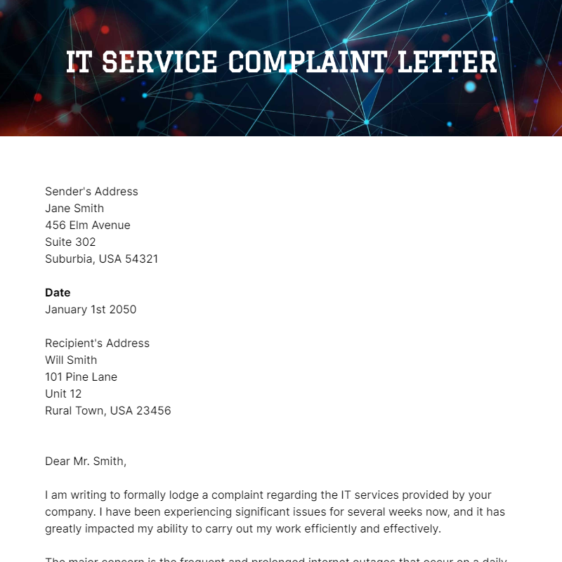 Free IT Service Complaint Letter