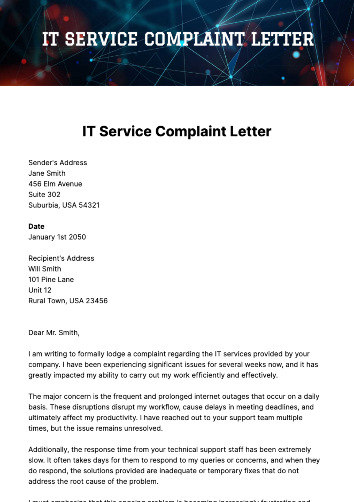 IT Service Complaint Letter Template