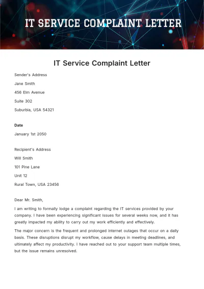 Free IT Service Complaint Letter Template to Edit Online