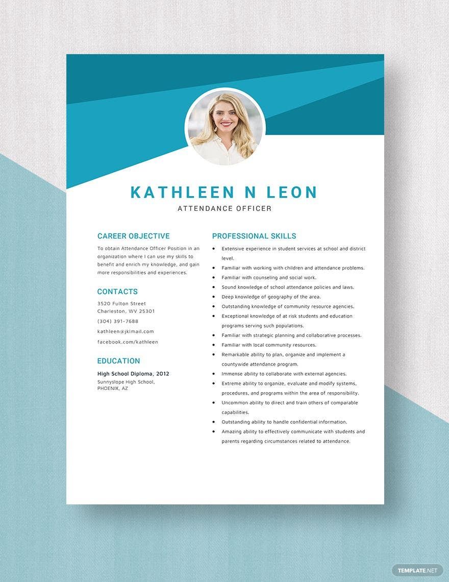 Free Attendance Officer Resume Template