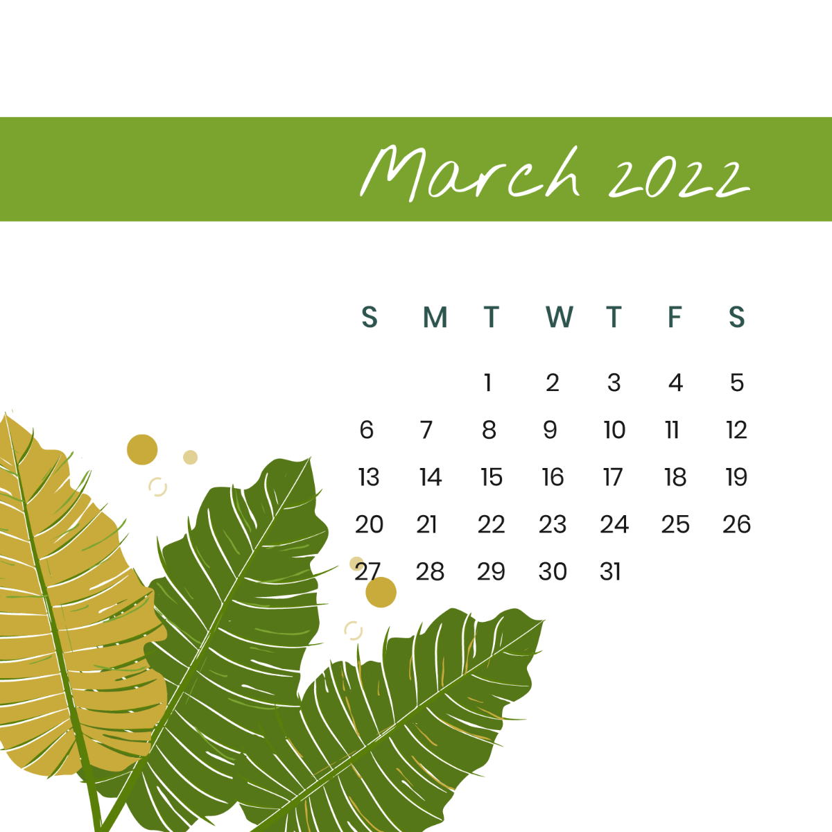 March 2022 Desk Calendar Vector Template