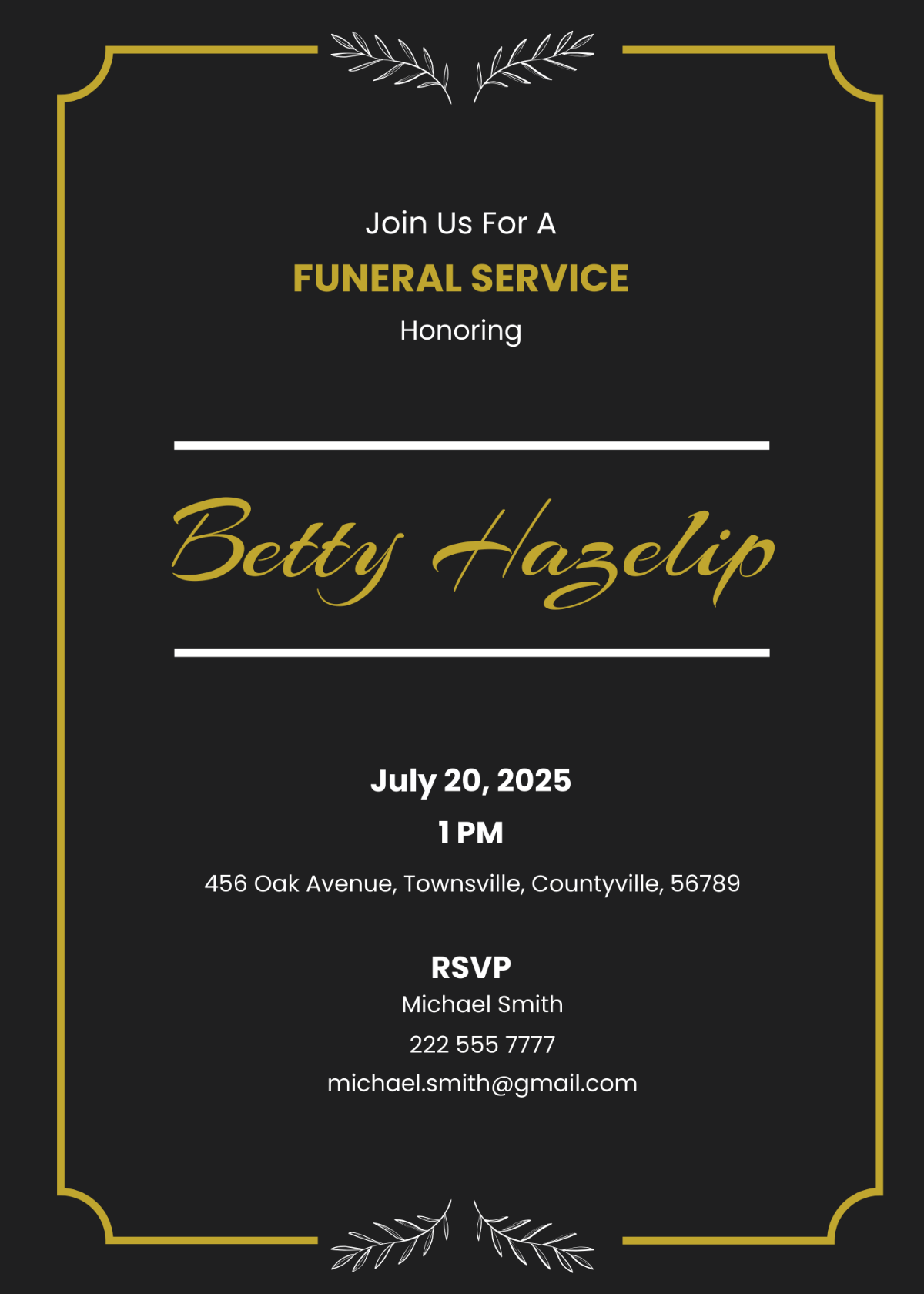 Email Funeral Memorial Invitation