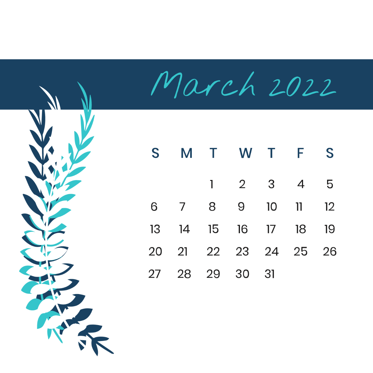 March 2022 Wall Calendar Vector Template
