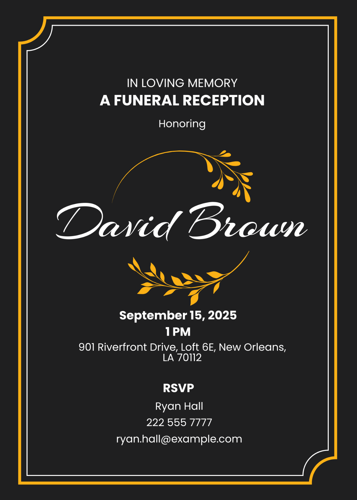 Email Funeral Reception Invitation