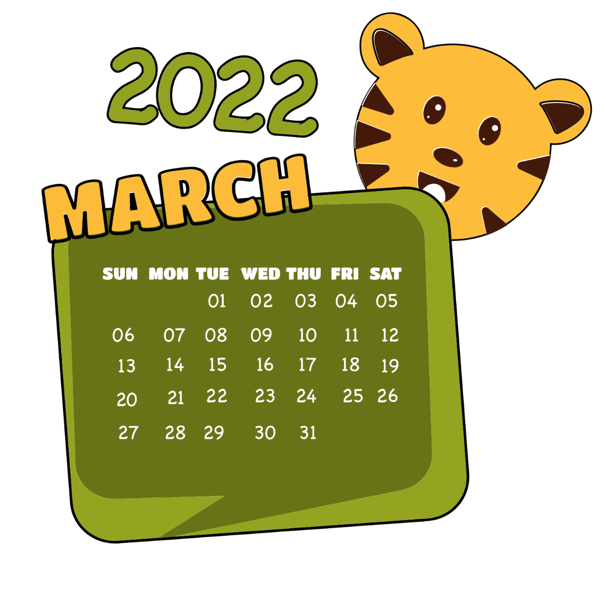 Cartoon March Calendar Vector Template