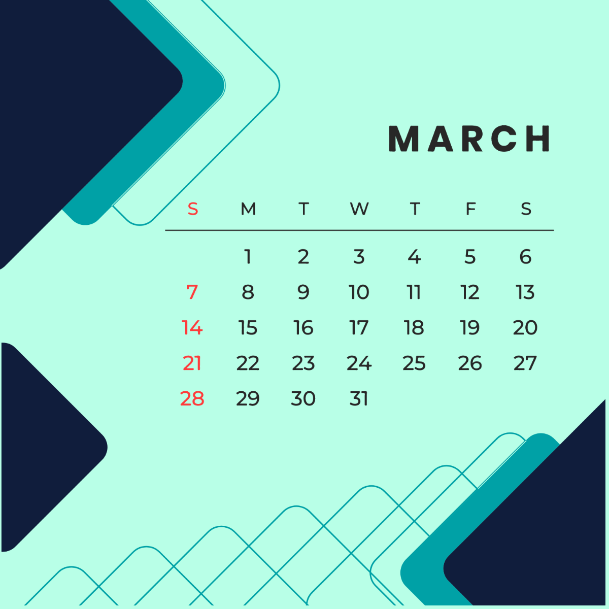 Modern March Calendar Vector Template