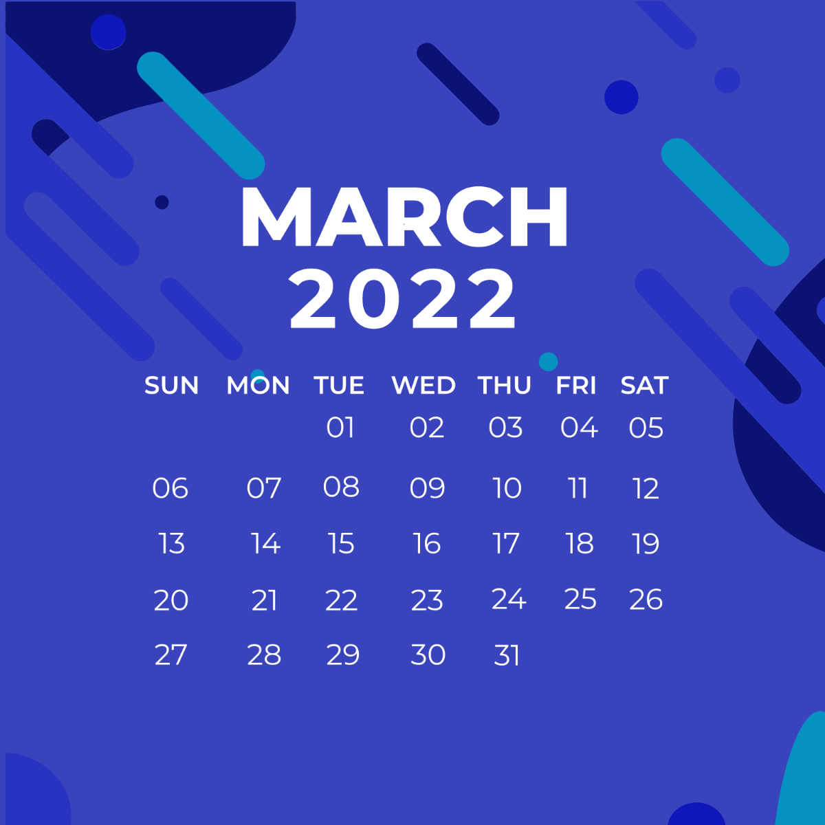 Blue March Calendar Vector Template
