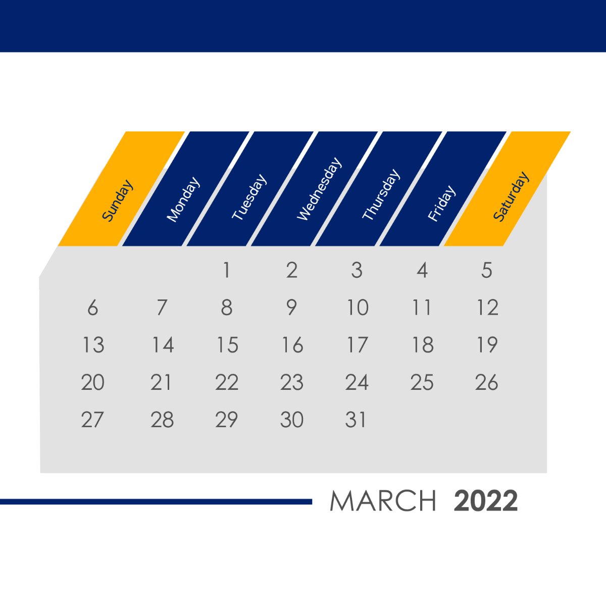 March 2022 Business Calendar Vector Template
