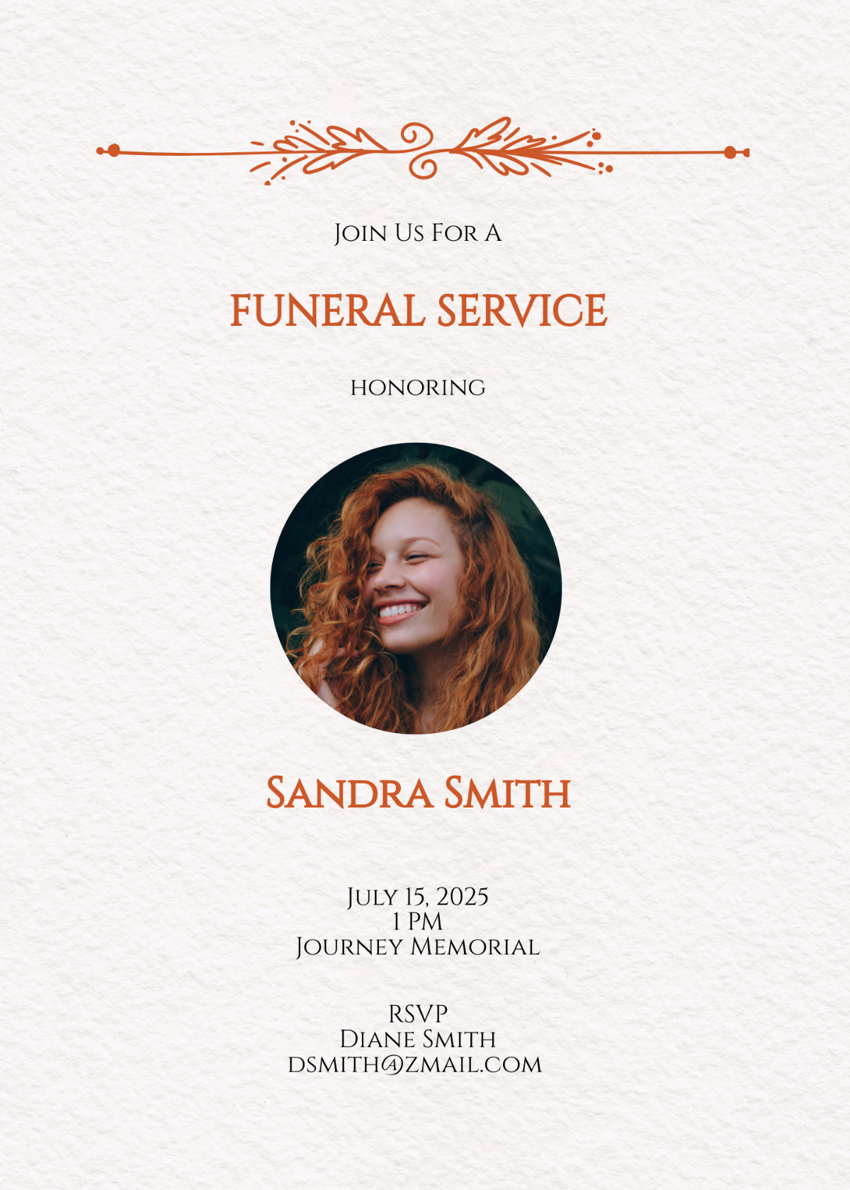 Sample Email Funeral Invitation Template