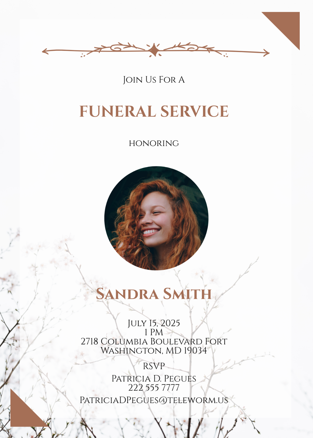 Simple Email Funeral Invitation