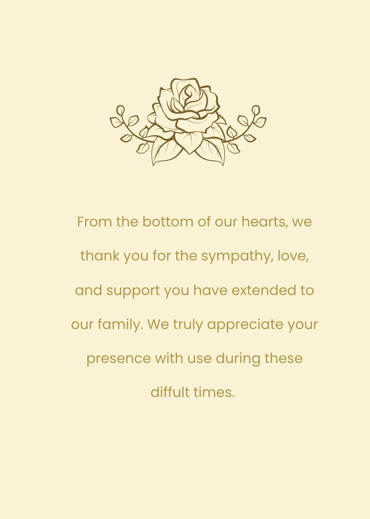 Free Gold Funeral Thank You Card Template to Edit Online