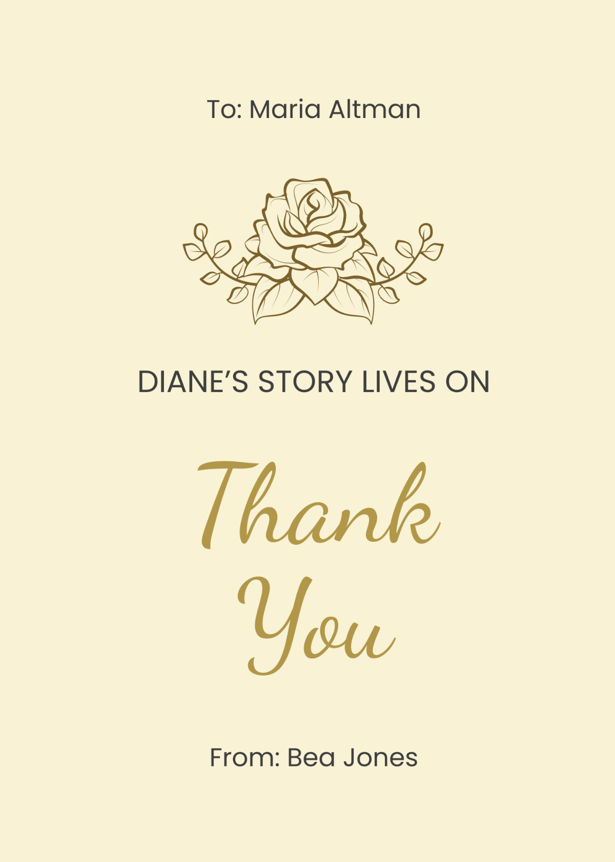 Gold Funeral Thank You Card Template