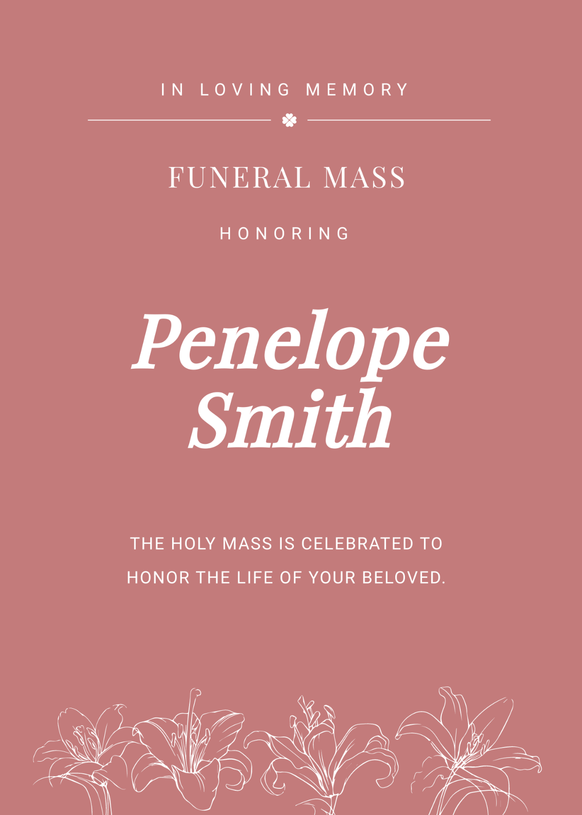 Mass Card After Funeral Template