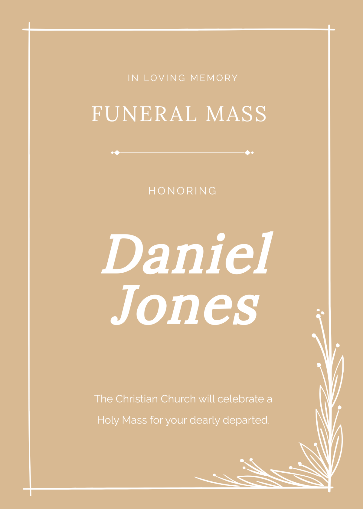 Simple Funeral Mass Card Template