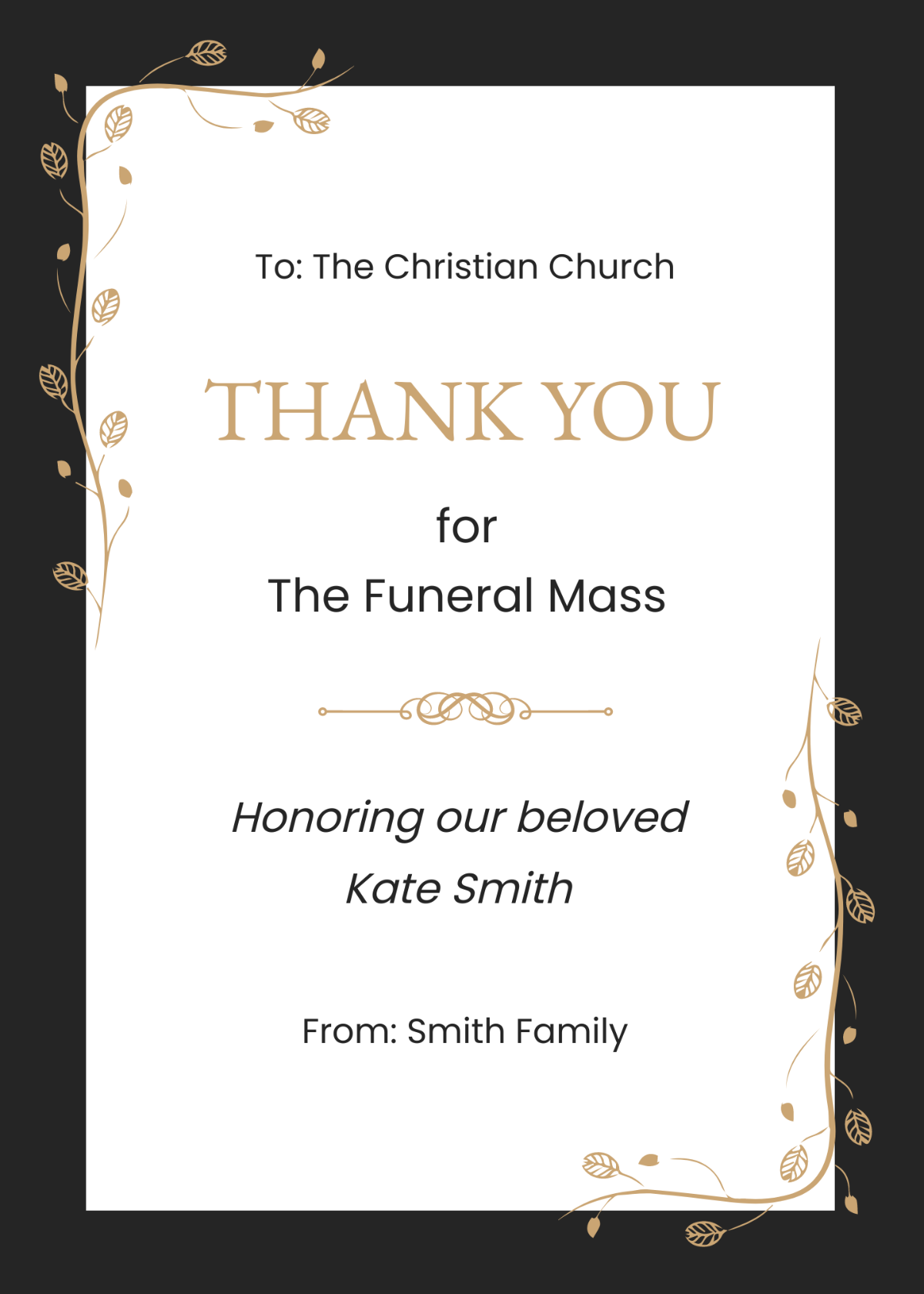 Funeral Thank You for Mass Card Template