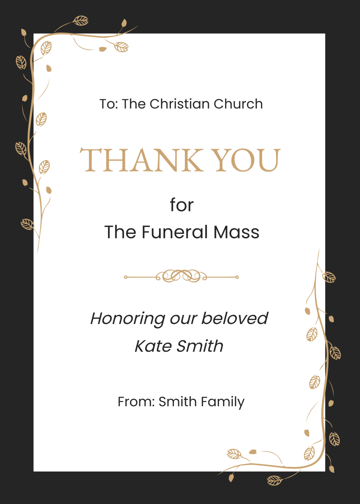 Free Funeral Thank You for Mass Card Template