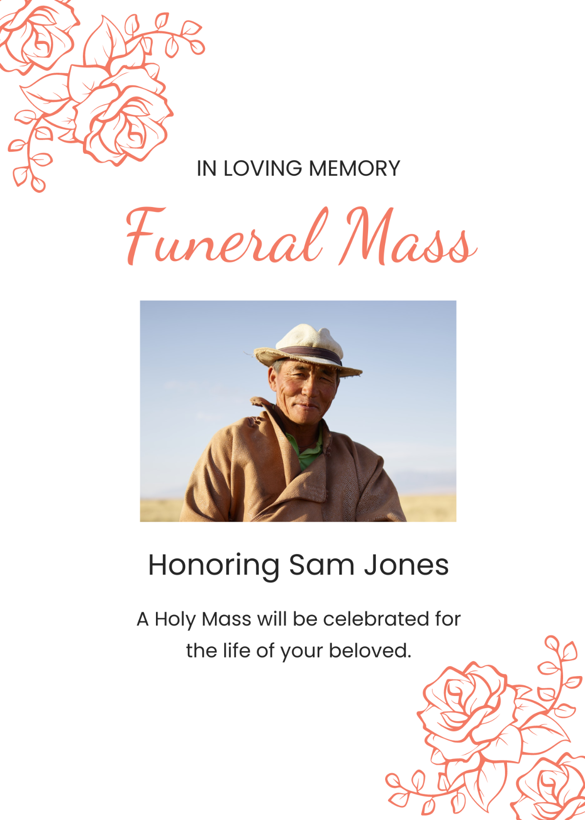 Sample Funeral Mass Card Template
