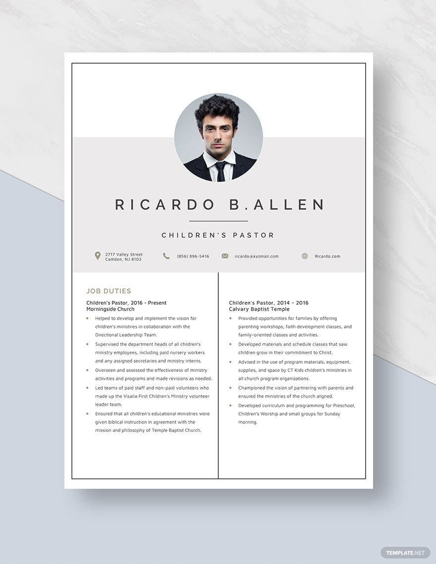 Children's Pastor Resume in Word, Apple Pages