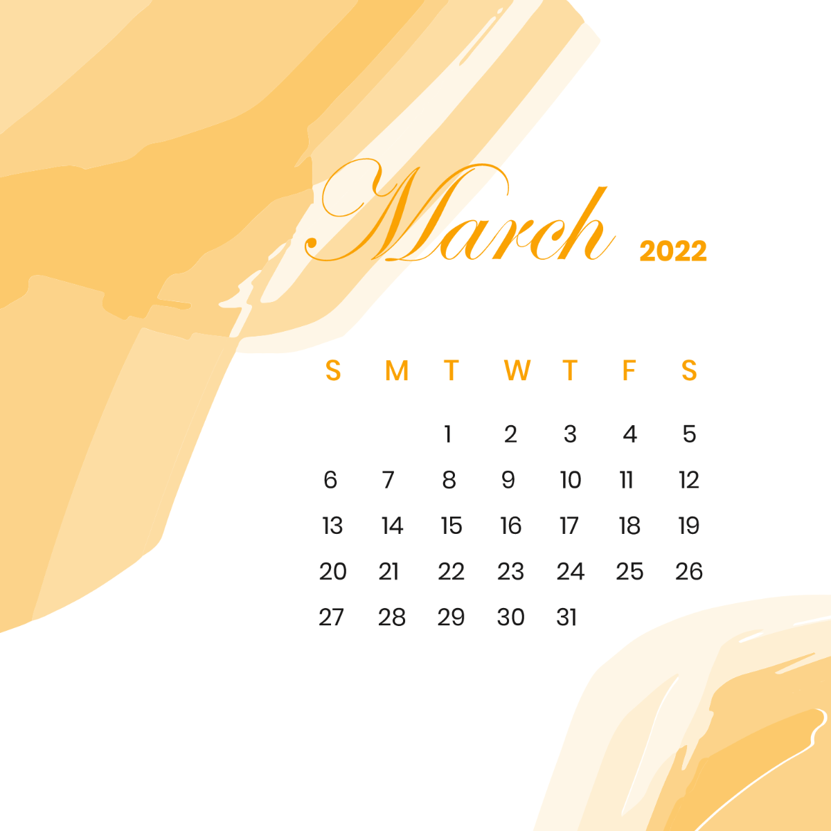 Blank March 2022 Calendar Vector Template