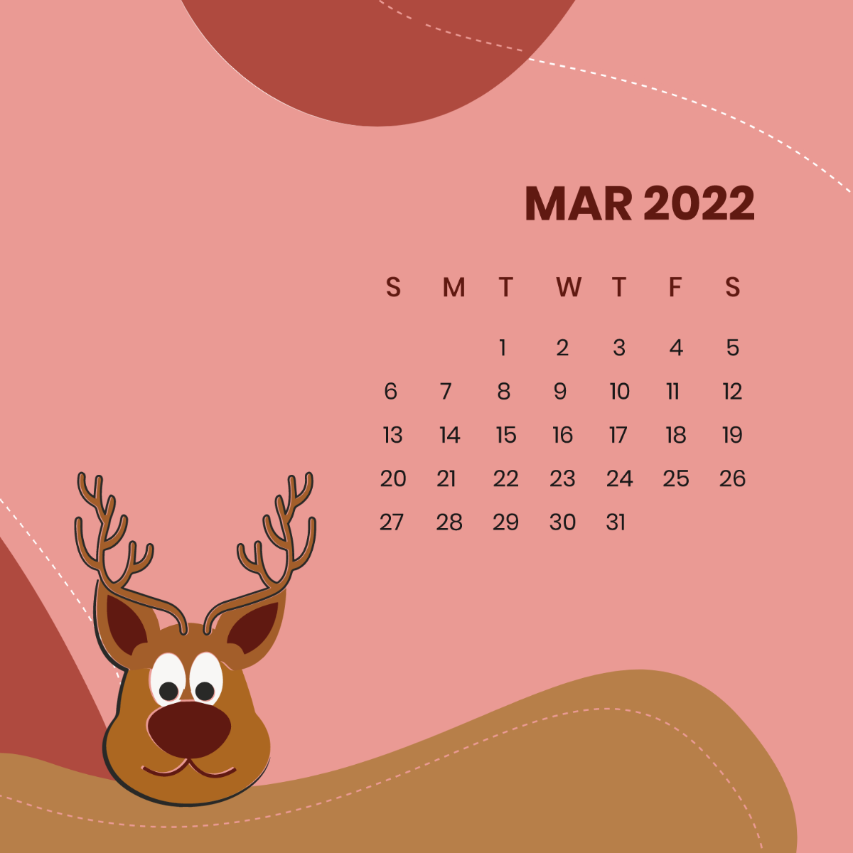Cute March 2022 Calendar Vector Template
