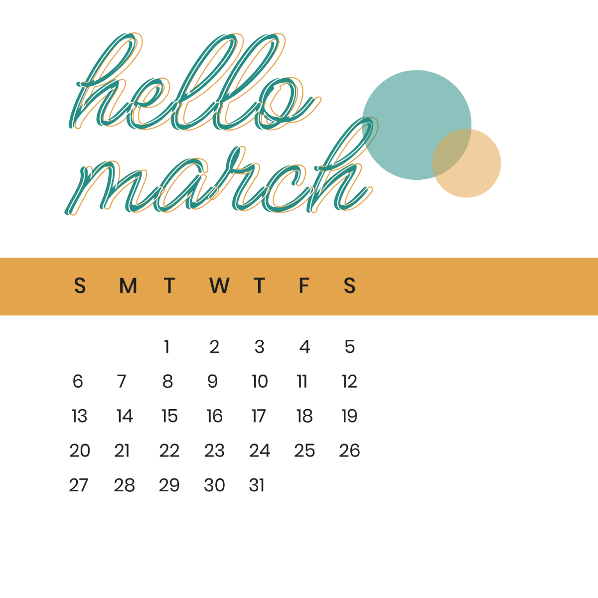 Hello March Calendar Vector Template
