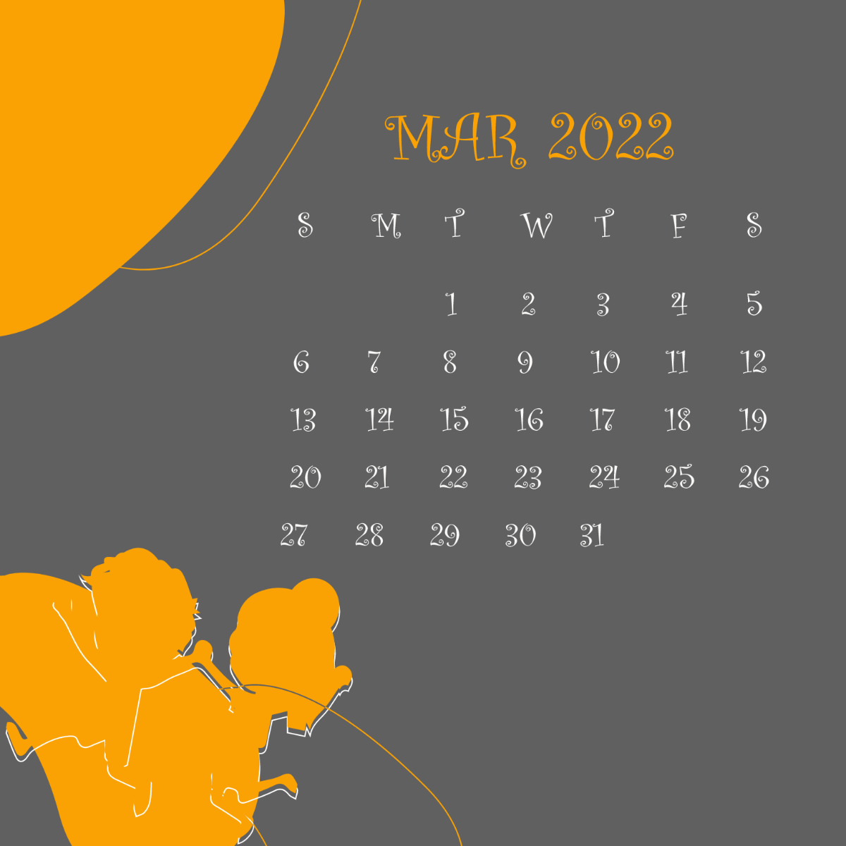 Kids March 2022 Calendar Vector Template