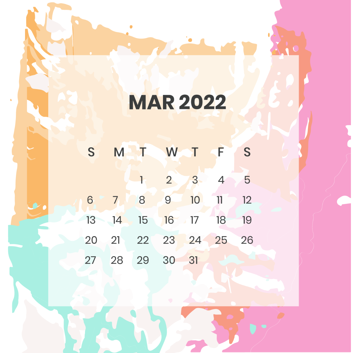 March 2022 Calendar Concept Vector Template