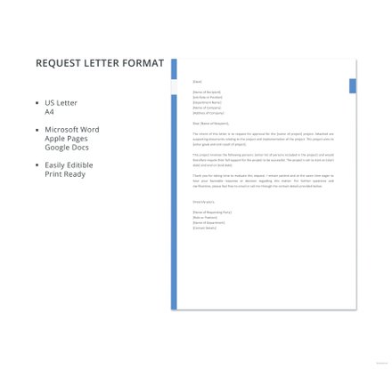 Free Request Letter Format in Microsoft Word, Apple Pages, Google Docs ...