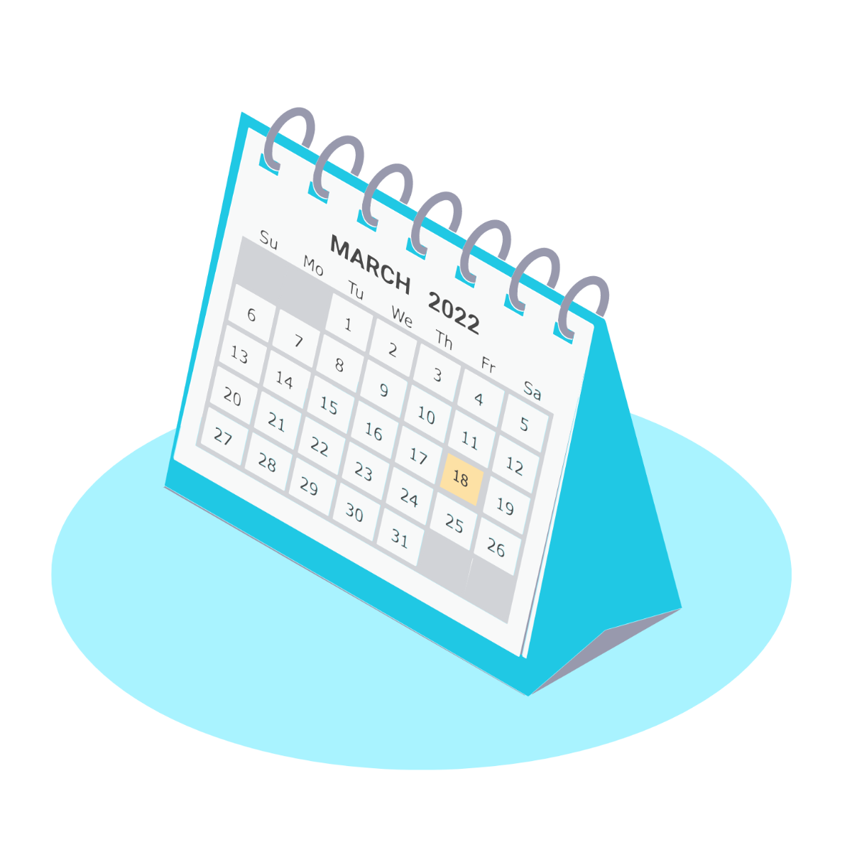 Isometric March 2022 Calendar Vector Template
