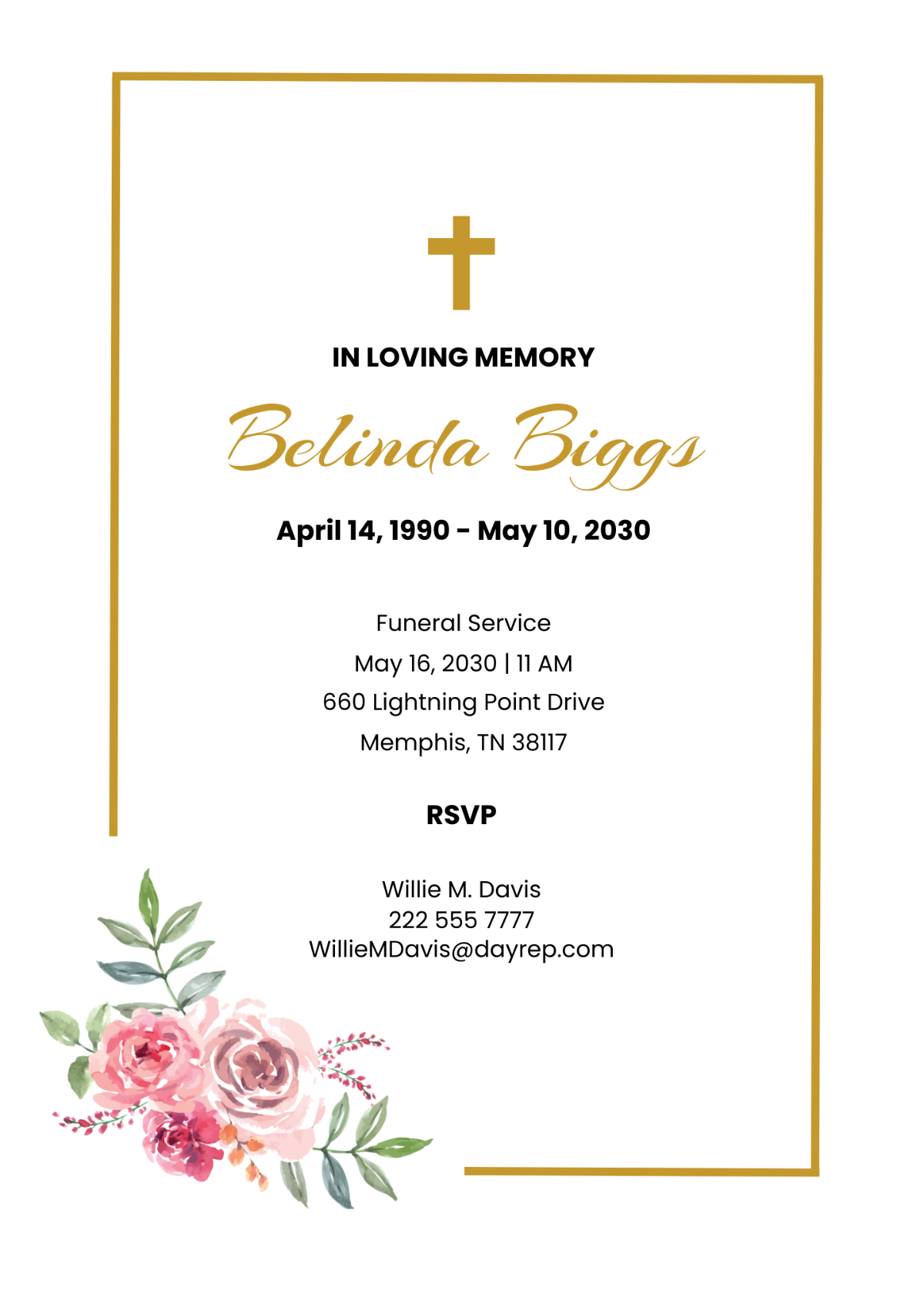 Funeral Memorial Announcement Card Template - Edit Online & Download