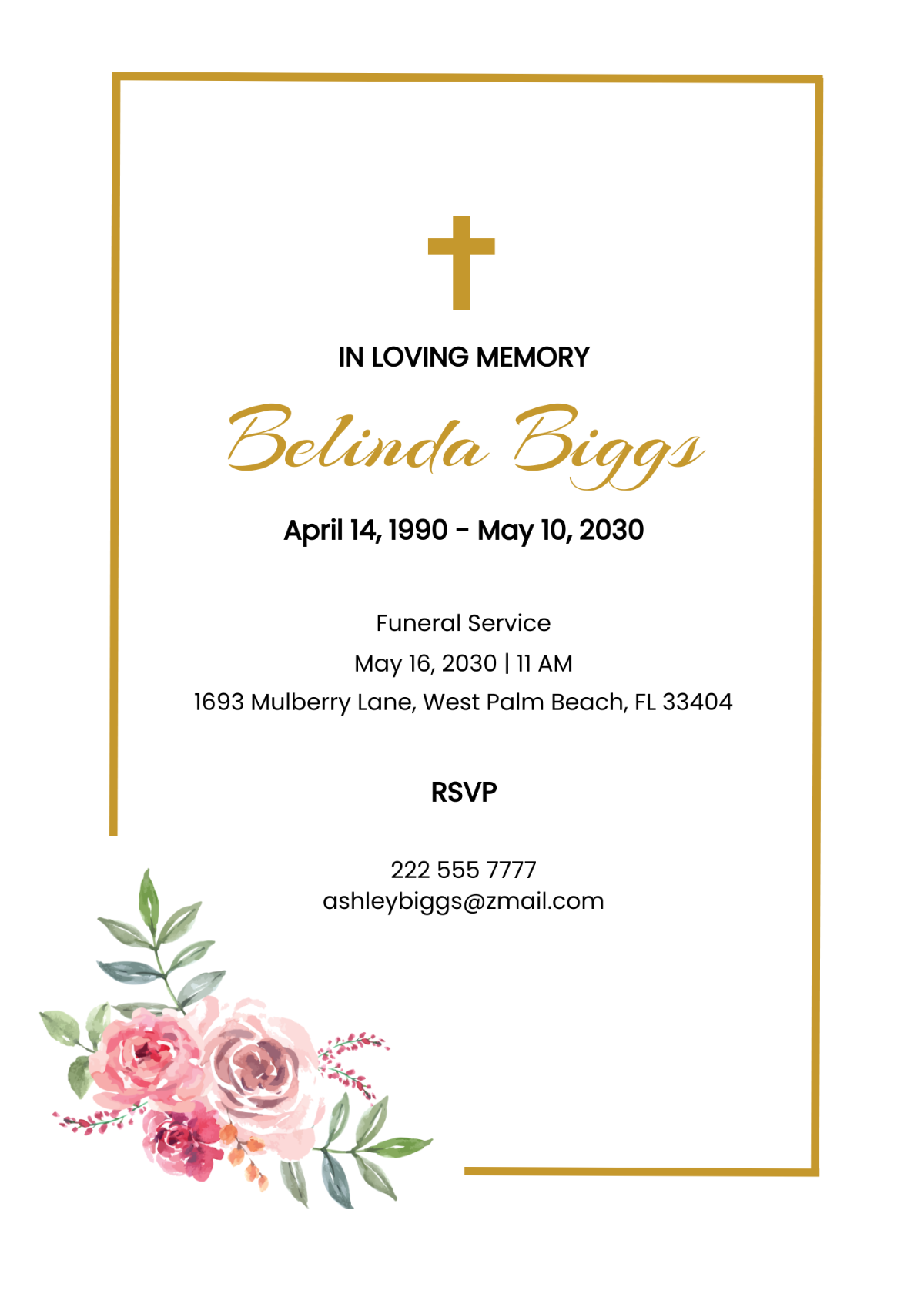 Funeral Memorial Announcement Card Template