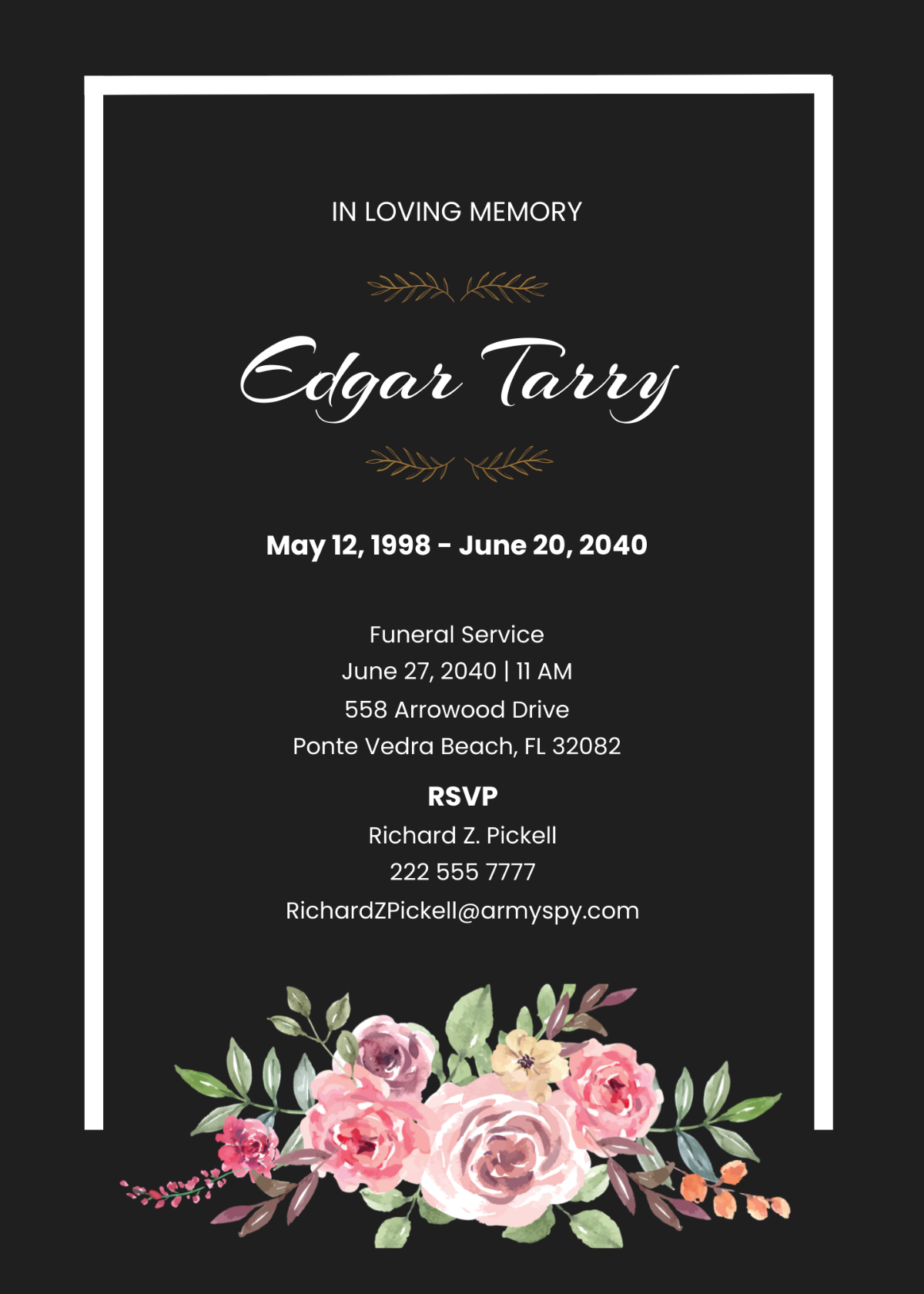 Funeral Announcement Memorial Service Card