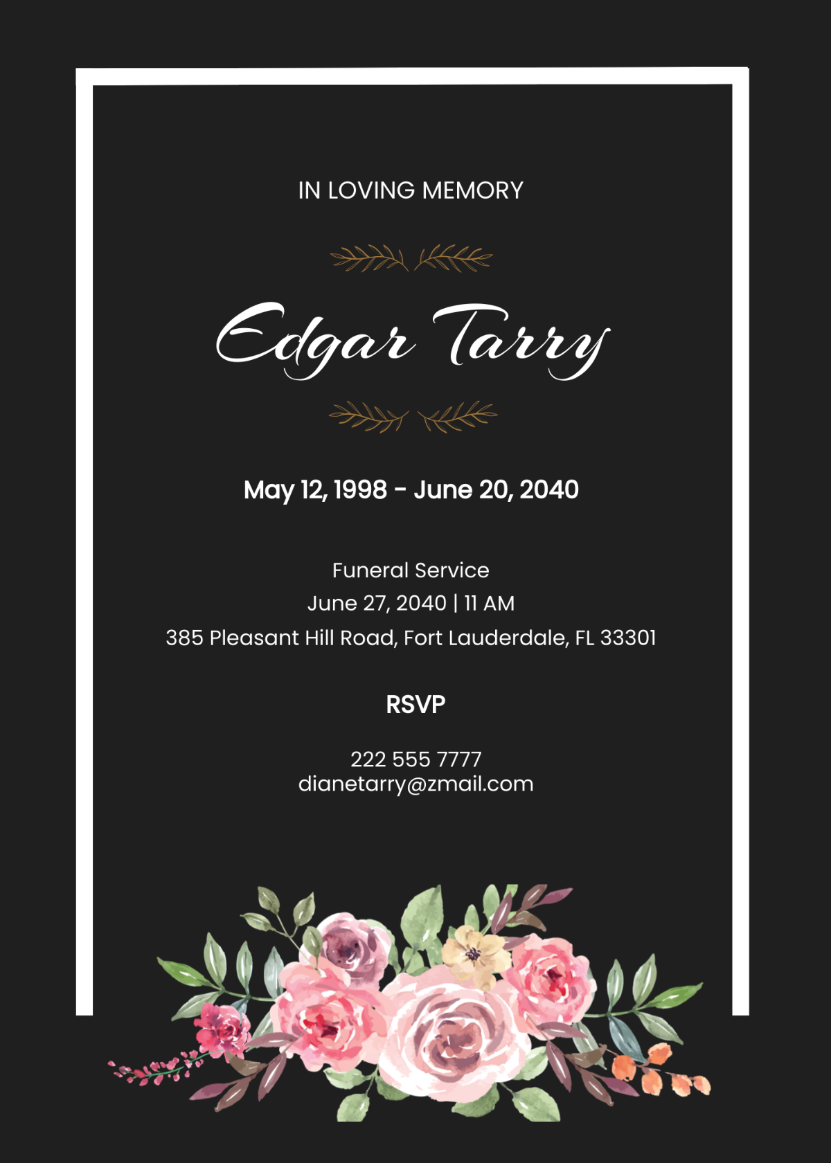 Funeral Announcement Memorial Service Card Template
