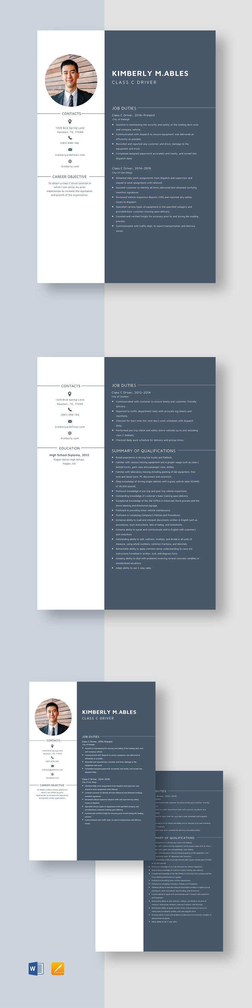 Class C Driver Resume Template