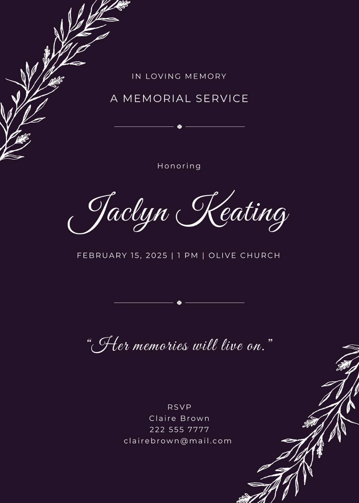 Virtual Memorial Announcement Invitation Template - Edit Online & Download