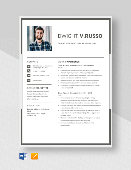 Client Account Representative Resume Template - Word, Apple Pages