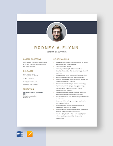 Free Client Service Executive Resume - Download in Word, Apple Pages ...