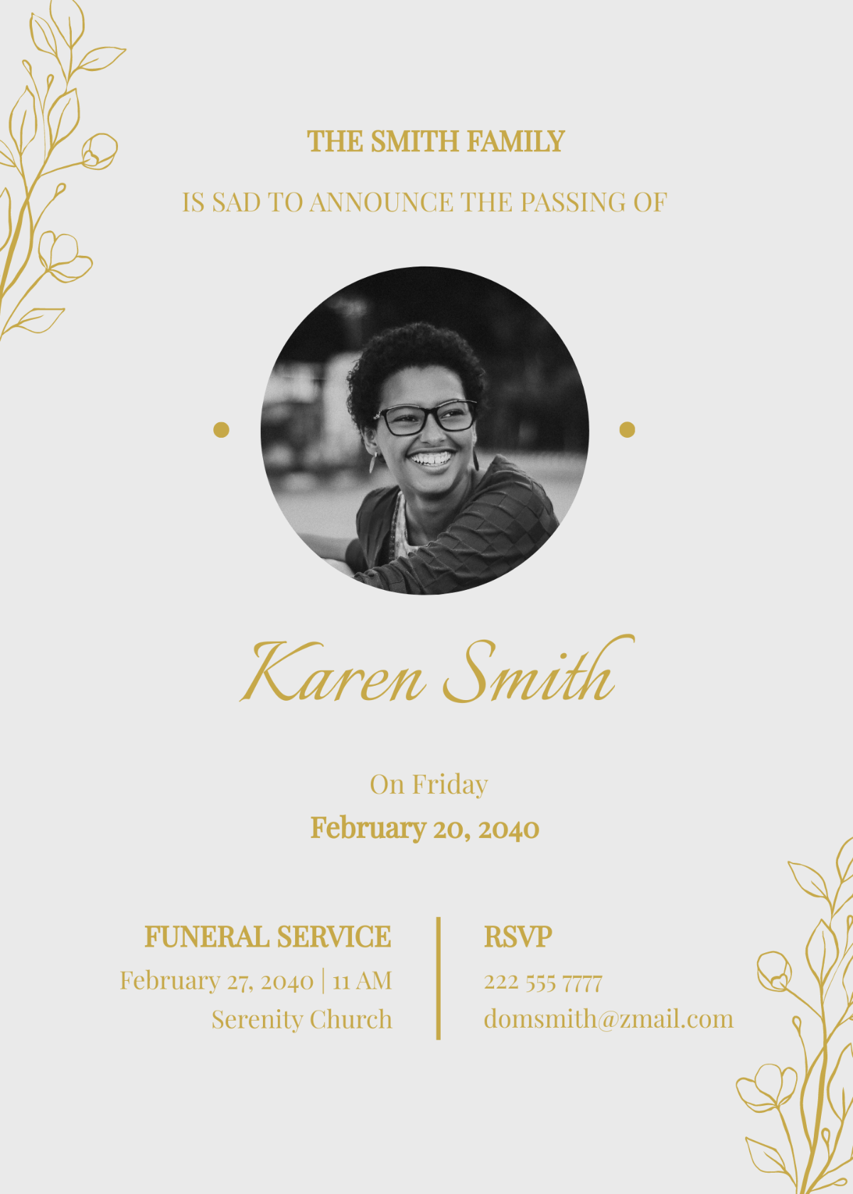 Funeral Death Announcement Card Template