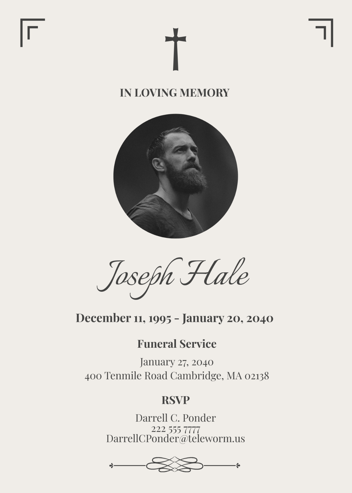 Classic Funeral Announcement Card