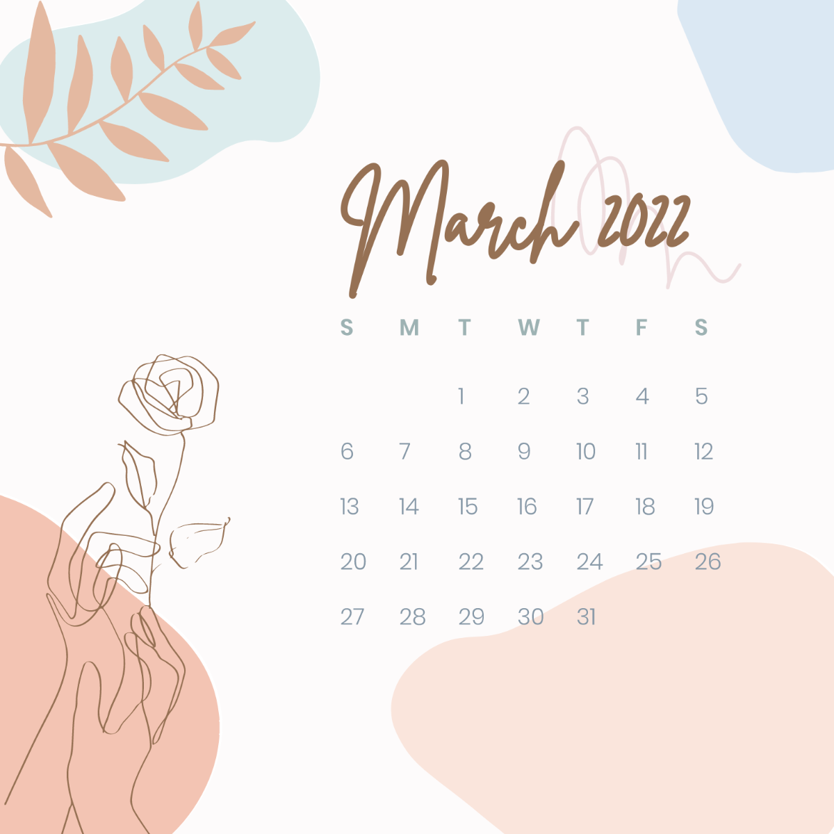 Aesthetic March Calendar Vector Template