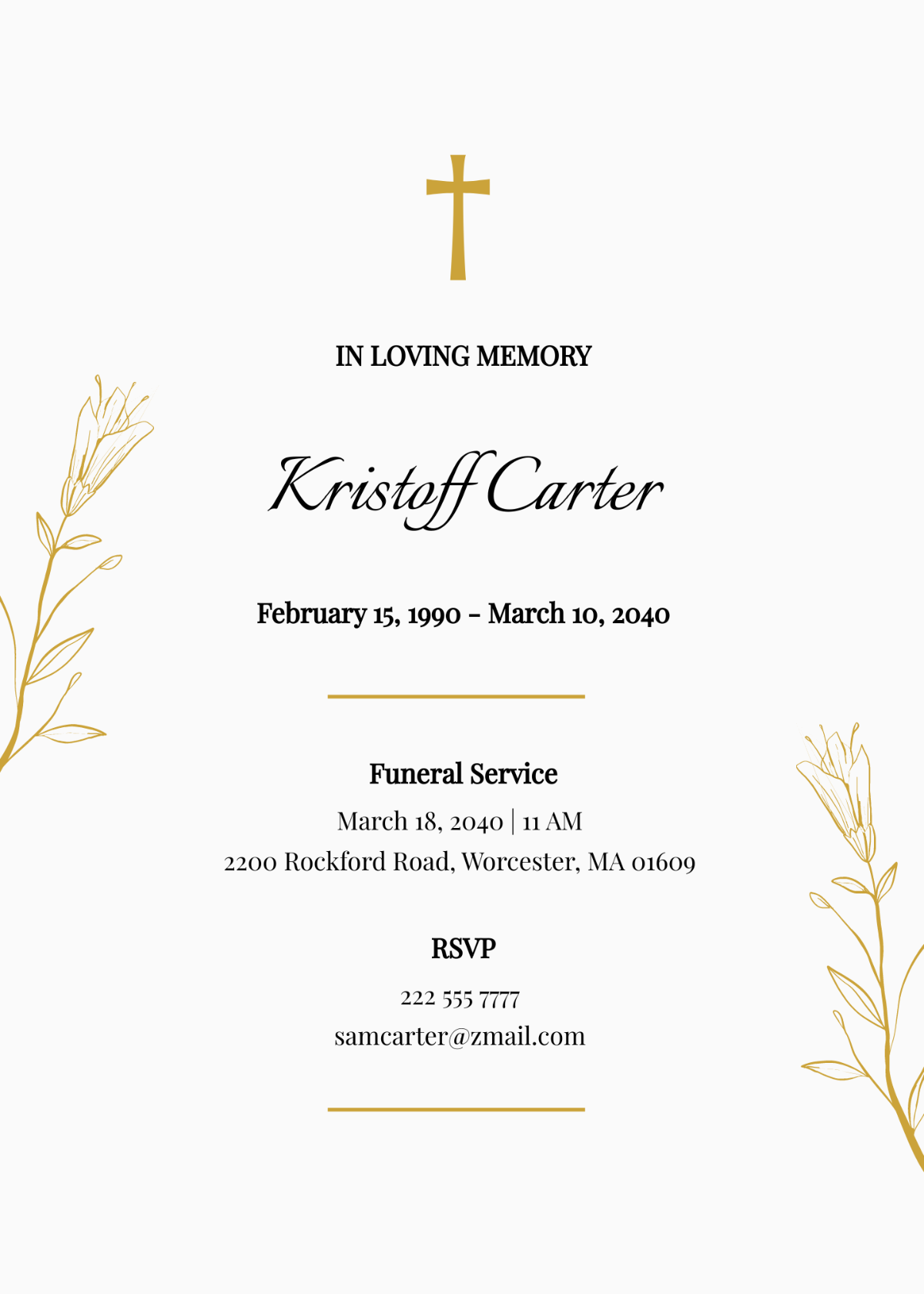 Digital Funeral Announcement Card Template