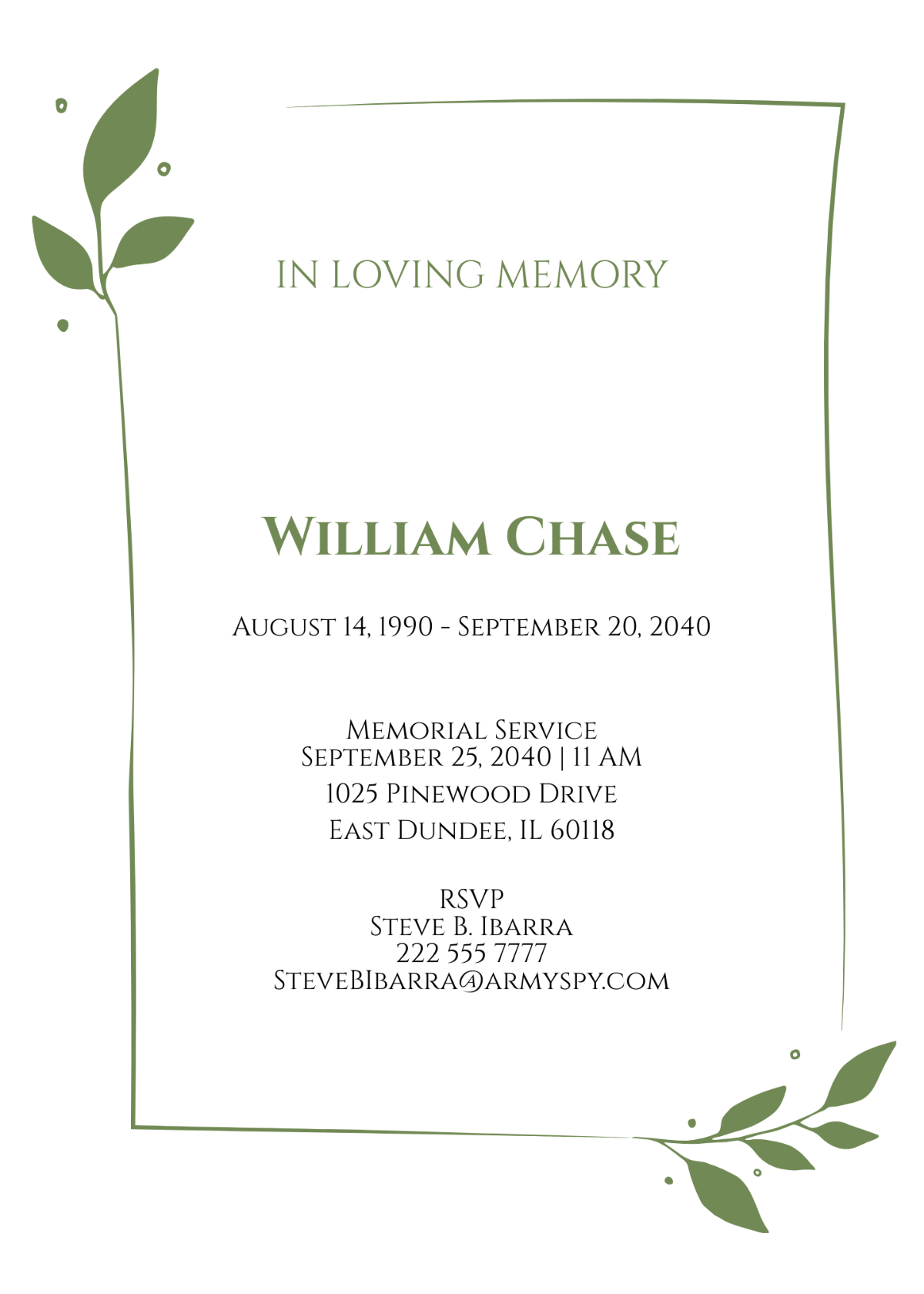 Blank Funeral Memorial Card