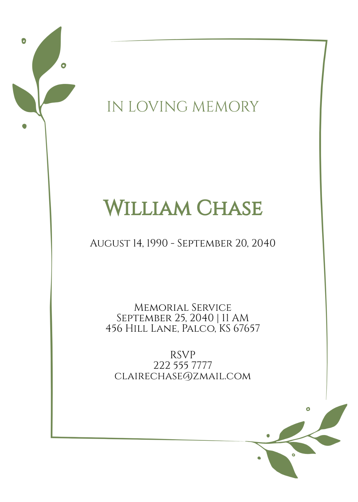 Blank Funeral Memorial Card Template