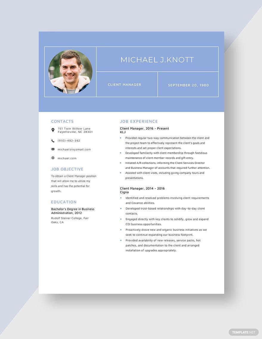 Client Manager Resume