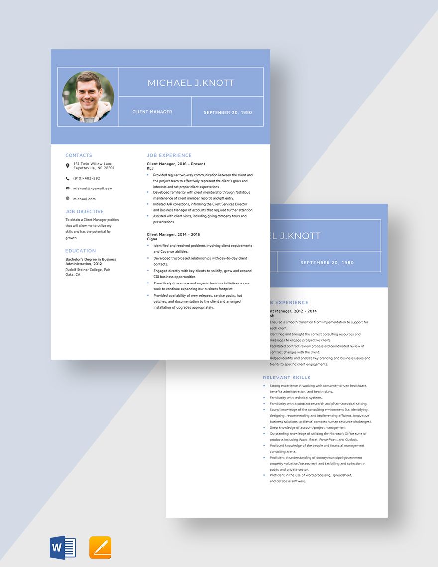 Client Manager Resume