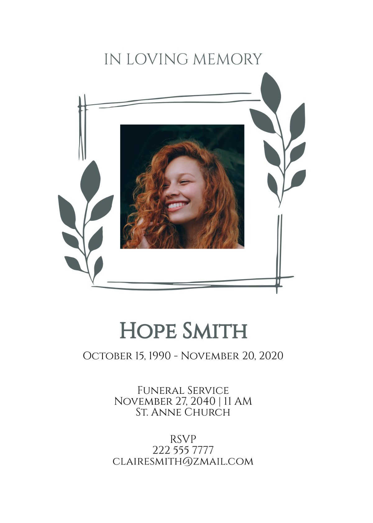 Blank Funeral Announcement Card Template