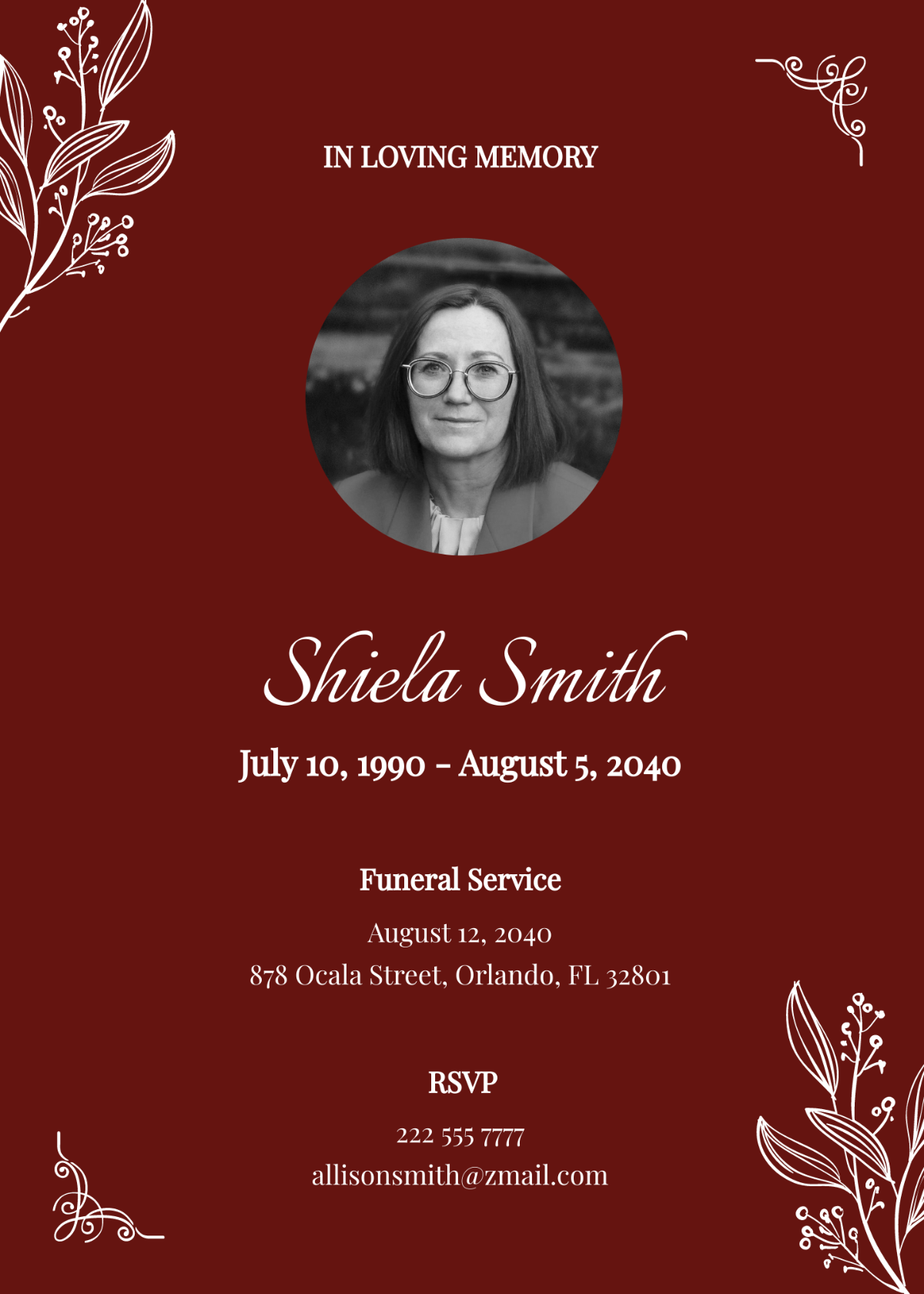 Red Funeral Announcement Card Template